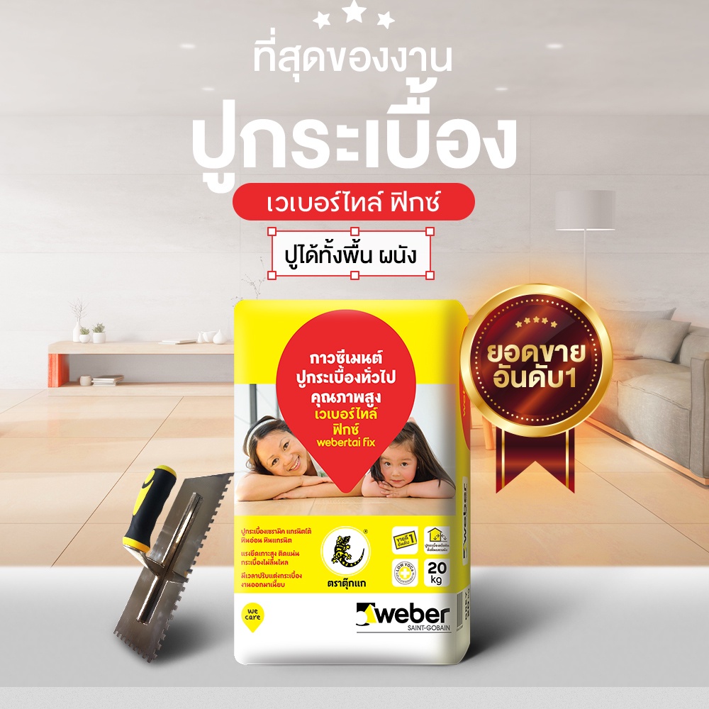 ปูนกาว กาวซีเมนต์ ปูนกาวปูกระเบื้อง ตราตุ๊กแก WEBER เวเบอร์ไทล์ ฟิกซ์ ขนาด 20 กก.
