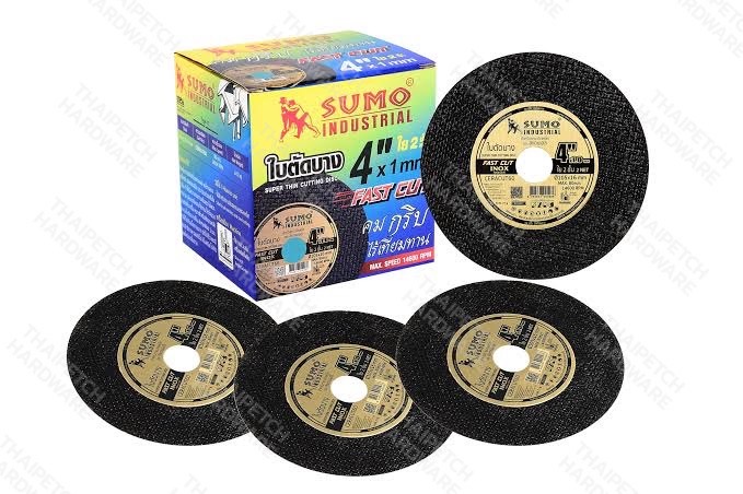 ใบตัดสแตนเลส ใบตัดบาง SUMO ใบตัด 4 นิ้ว ใบตัดเหล็ก รุ่น Fast Cut ใบดำ สติ๊กเกอร์ทอง