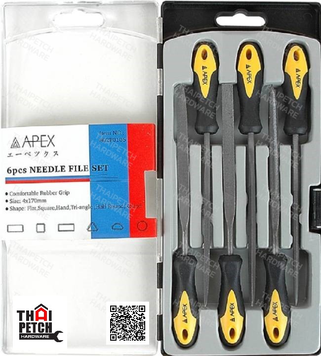 ตะไบพร้อมด้าม 3x150 มม. แบบ 6 ตัวชุด APEX (needle file 6 psc./set) 