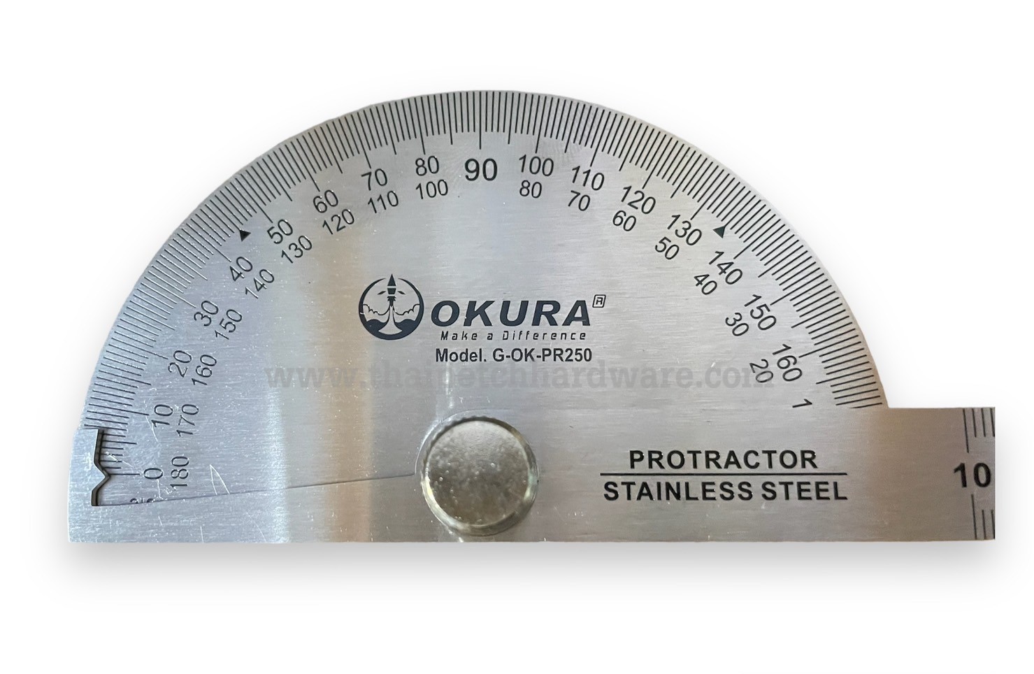 ไม้บรรทัดองศา จานวัดองศา ฉากวัดองศา Protractor สเตนเลส OKURA 0-180 ํ 0-10 CM
